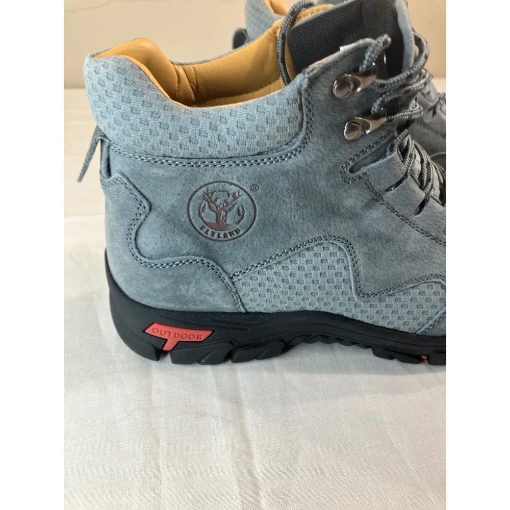 Flyland 8823 Grey Leather Hiking Boots Mens Size 42 Outdoor Trekking Shoes